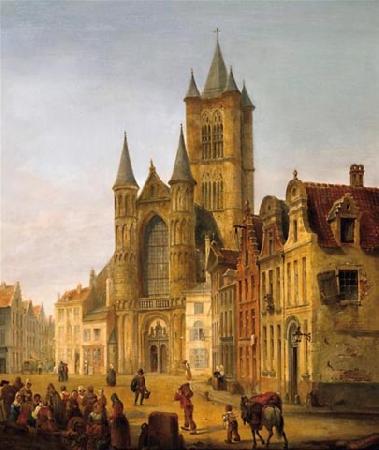unknow artist Gent. Blick auf St. Bavo im Herzen der Altstadt oil painting picture